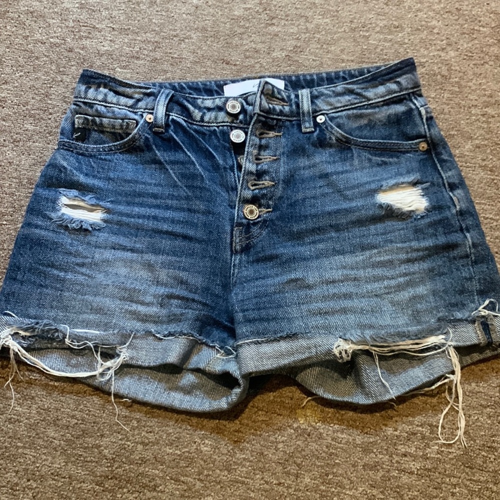 Vici Dark Blue Distressed Jean Shorts